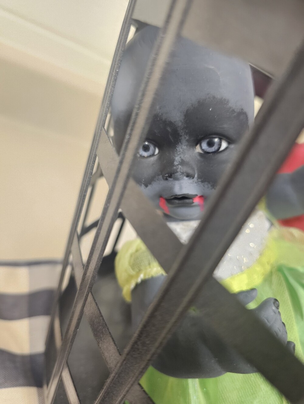 Two Creepy Caged Dolls Vintage Oddites Goth Scary Macabre Horror